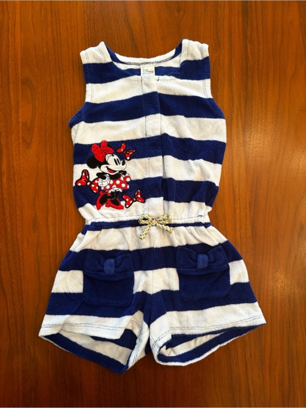 Disney Minnie Mouse Navy & White Striped Girls Terry Romper Coverup size 4